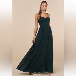 NWT Lulus Exuding Excellence Dark Teal Sleeveless Bustier Maxi Dress sz. L